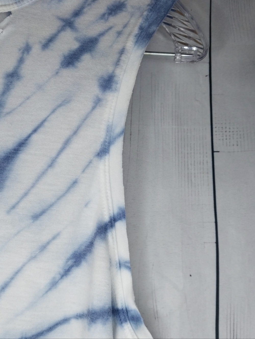American Eagle Blue and White Tie-Dye Boho  Festival Tank with Lattice V-Neck - Picture 3 of 7